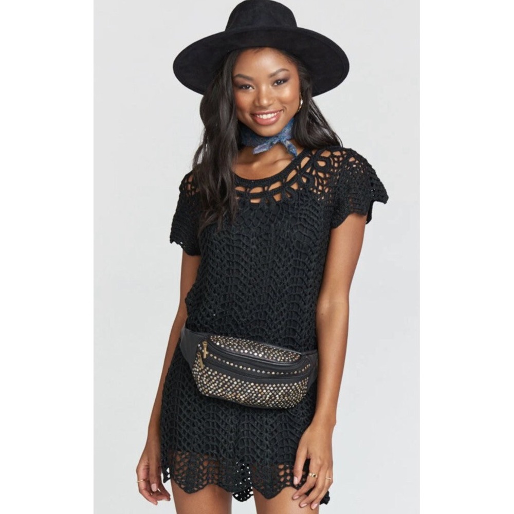 NWT Show Me Your Mumu Crochet The Day Away Tunic Dress Black Small Concert New
